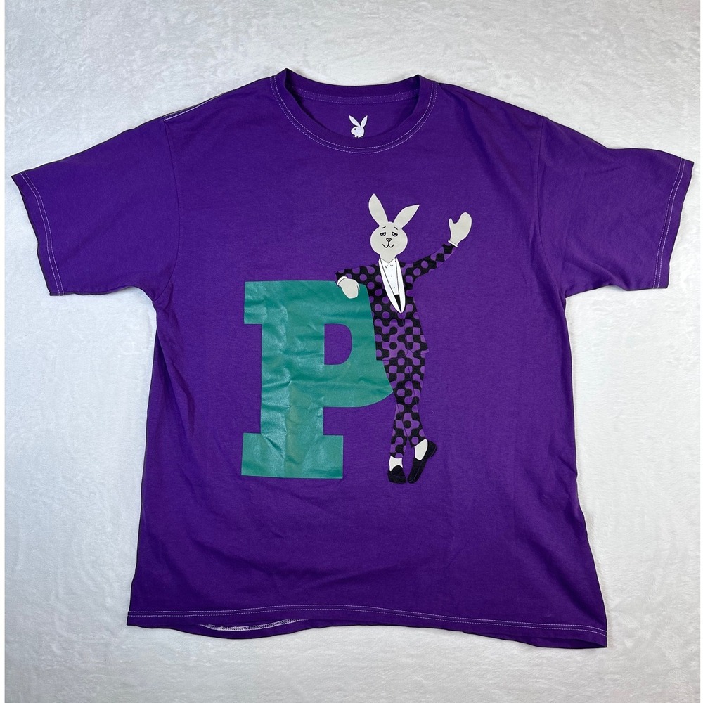Playboy Mens Purple Graphic T-Shirt Rabbit in Polka Dot Suit Size MD 2022 New